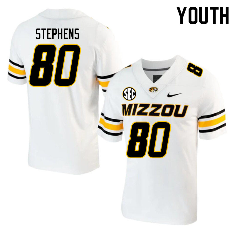 Youth #80 Tyler Stephens Missouri Tigers College 2023 Football Stitched Jerseys Sale-White